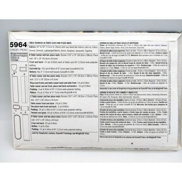 Simplicity Pattern 5964 Sewing Patterns for Dummies Place Mats Runners 2002 Uncu - Picture 9 of 11